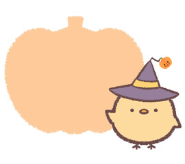 ヒヨコとハロウィンのカボチャのフレーム © kino