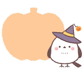 シマエナガとハロウィンのカボチャのフレーム