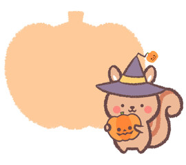 リスとハロウィンのカボチャのフレーム