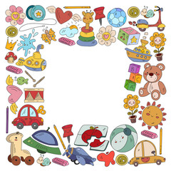 Children play with toys in the kindergarten. Kids playground. Education, creativity, imagination.