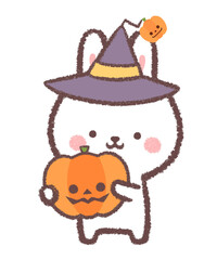 うさぎとハロウィンの帽子とカボチャ