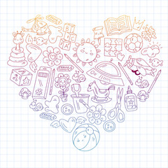 Fototapeta premium Children play with toys in the kindergarten. Kids playground. Education, creativity, imagination.