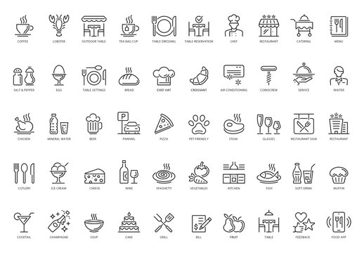 Restaurant and Cafe Line Icon Set
