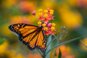 Monarch butterfly sipping on flowers