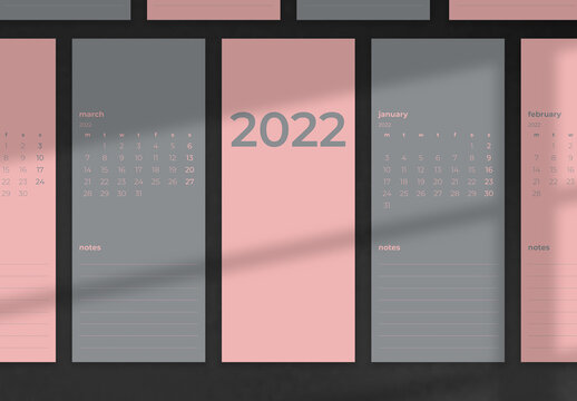 Pink and Gray Printable 2022 Monthly Calendar Layout