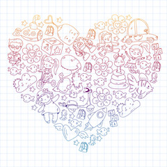 Children play with toys in the kindergarten. Kids playground. Education, creativity, imagination.