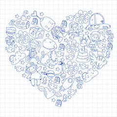 Children play with toys in the kindergarten. Kids playground. Education, creativity, imagination.