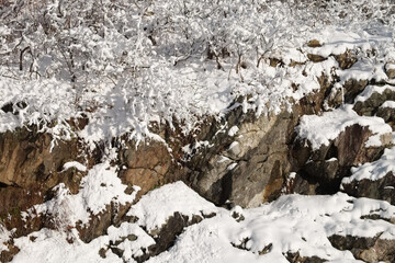 Cliff Outcrop covered in fresh fallen snow