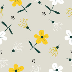 Seamless hand drawn paint floral pattern background vector illustration for design
