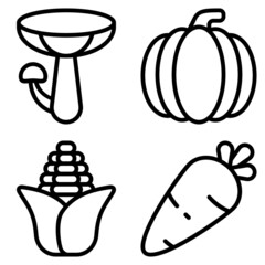 Mushroom, pumpkin, corn, carrot icon with outline style. Suitable for website design, logo, app and UI. Based on the size of the icon in general, so it can be reduced.