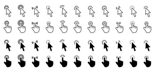 Mouse click cursor set collection Hand Cursors and clicks. Mouse pointer set collection arrow cursor Vector illustration