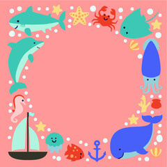 Fototapeta premium set of animals from the bottom of the sea, in a cartoonish, fun and childish style.