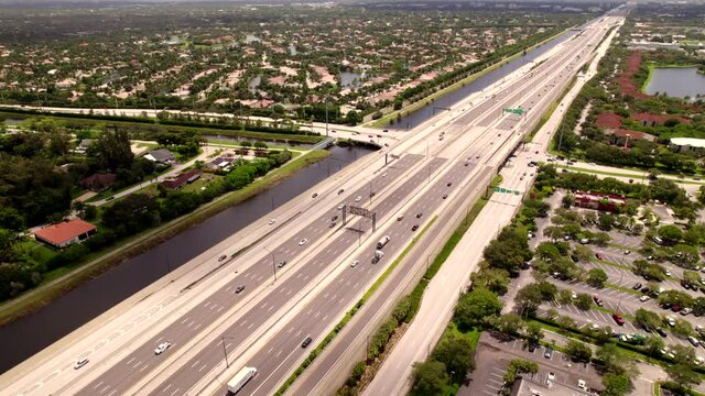 Aerial video dual alternating direction 595 hov express lane Davie Florida USA
