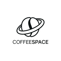COFFEE LOGO WITH SPACE PLANET CREATIVE ABSTRACT DESIGN IDEA VECTOR MONOGRAM BLACK AND WHITE COLOR FOR BUSINESS