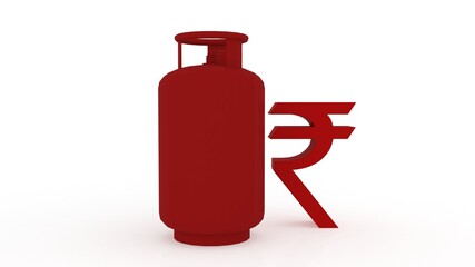 3d illustration gas cylinder indian rupee with rising arrow
