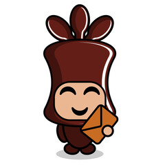 cartoon cute chocolate candy roll mascot costume character holding envelope