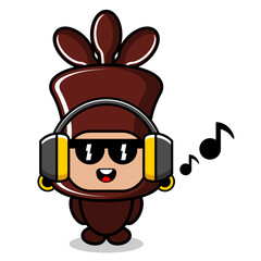 cartoon character vector mascot costume cute chocolate candy roll listening to music