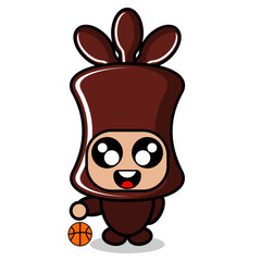 cartoon cute chocolate candy roll mascot costume character vector playing basketball ball