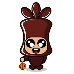 cartoon cute chocolate candy roll mascot costume character vector playing basketball ball