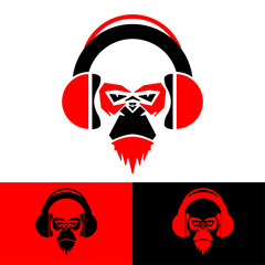 black and red headsets and gorillas icon logo