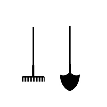 shovel rake icon illustration on white