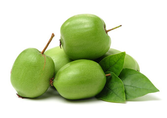 mini kiwi baby fruit (actinidia arguta) on white background 