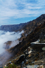 Mountain ridge in the clouds