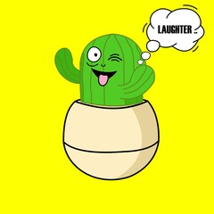 vector illustration of a cactus planted in a pot with a laughing expression, cactus mascot icon