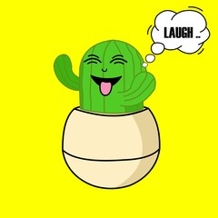 vector illustration of a cactus planted in a pot with a laughing expression, cactus mascot icon