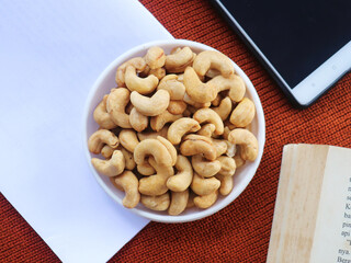 A flat lay of cashew nuts