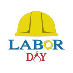 Labor day text design with safety helmet vector icon template.