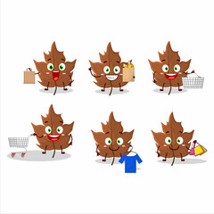 A Rich maple dried leaf mascot design style going shopping