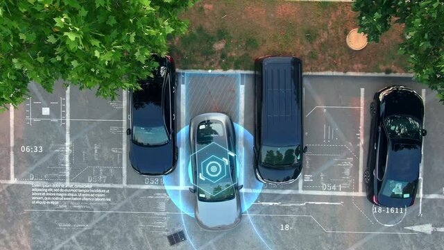 A smart car is parking automatically ，