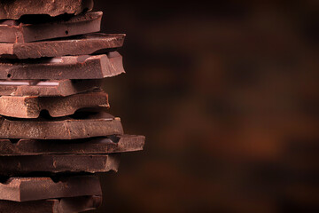 pieces chocolate stack in tower, sweet food