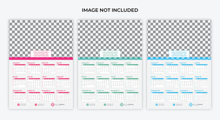 Calendar design for 20122 Week starts on Sun. wall calendar one page 3 color vector design print template with place for photo and company logo. Desk calendar template with white background.