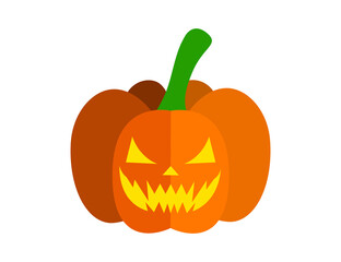 Halloween pumpkin with carved face. Halloween party decoration. Vector illustration isolated in white background