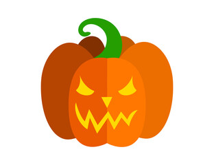 Halloween pumpkin with carved face. Halloween party decoration. Vector illustration isolated in white background