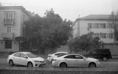Strong wind, heavy rain and hail in Nur-Sultan city, Kazakhstan.