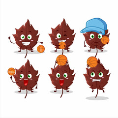 Talented brown autumn leaf cartoon character as a basketball athlete