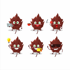 Brown autumn leaf cartoon character with various types of business emoticons