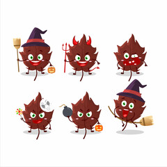 Halloween expression emoticons with cartoon character of brown autumn leaf