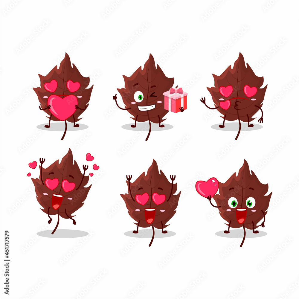 Canvas Prints brown autumn leaf cartoon character with love cute emoticon