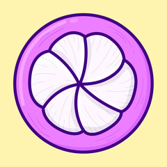 Mangosteen illustration pink vector simple. cute mangosteen purple fruit with yellow background