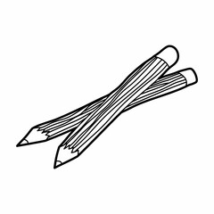 wooden pencil with rubber lineart vector illustration icon design template with doodle hand drawn style for education and print coloring book