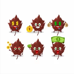 Fotobehang Brown autumn leaf cartoon character with cute emoticon bring money © kongvector