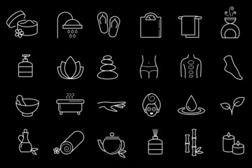 Collection of linear, modern style spa, wellness icons. Vector art.	
