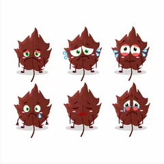 Fotobehang Brown autumn leaf cartoon character with sad expression © kongvector