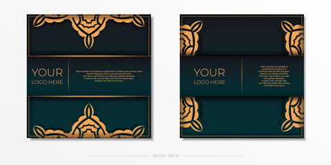 Presentable Postcard design in dark green color with Arabic ornament.