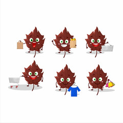 A Rich brown autumn leaf mascot design style going shopping