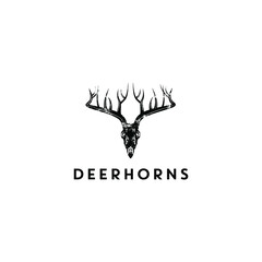 Silhouette head Deerhorn likes root logo design. vector icon illustration inspiration. vintage style logos. black white version